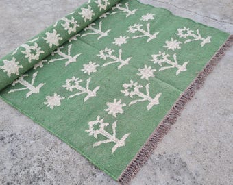Alfombra Kilim grande hecha a mano, tejida a mano, de lana y yute, Kilim Dhurrie, motivos orientales, tradicionales indios, geométricos y turcos.