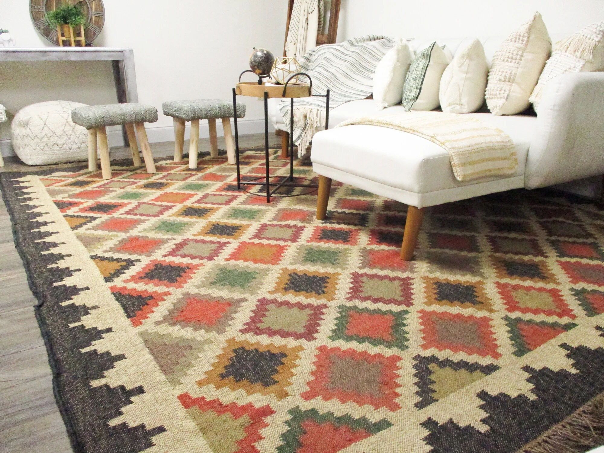 4x6 , 5x8 , 6x9 , 8x10, 9x12 Ft Kilim Rug, Handwoven, Wool and Jute Rug