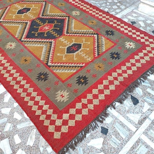 Wool Kilim Rug, Handwoven large Area Rug, Kilim Jute Rug, Outdoor living Room Rug, Bohemian Rug, Indian Dhurrie Traditional Rug,Kilim Rug,