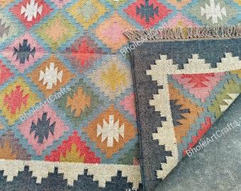 Handmade Wool Kilim Rug, Handwoven Area Rug, Wool and Jute Rug Handmade, Kilim Dhurrie Rug, large living room rug, Oriental, Traditional Rug