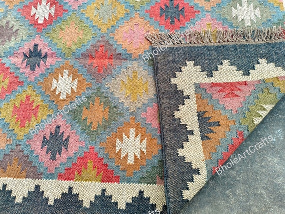 Handmade Wool Kilim Rug, Handwoven Area Rug, Wool and Jute Rug Handmade, Kilim Dhurrie Rug, large living room rug, Oriental, Traditional Rug