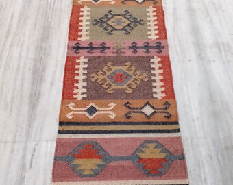 Wool Jute Kilim Runner Rug, Handwoven Rug, Hallway Runner, Flatweave Rug,Bohemian Rug, Indian Dhurrie Rug,Navajo Entryway Rug, Customize Rug