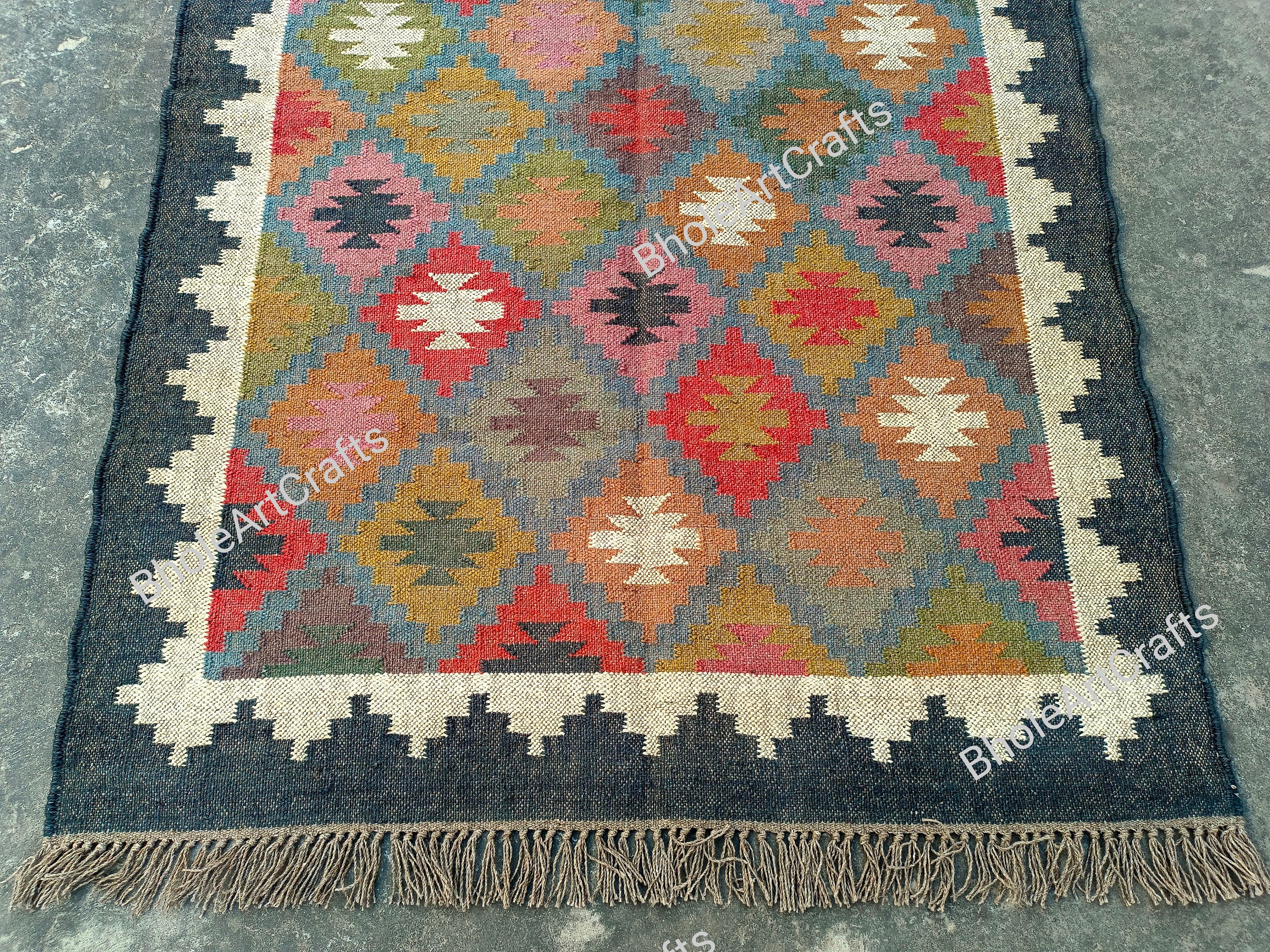 Kumaon Handmade Rugs Handmade Wool Kilim Rug, Handwoven Area Rug, Wool and Jute Rug Handmade ...