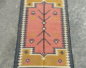 Tappeto in lana e juta di colore rosso, tappeto Kilim Dhurrie fatto a mano, tradizionale indiano/TAPPETI IN LANA E JUTA