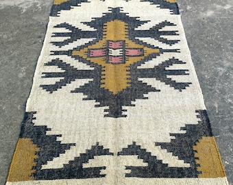 Wool Kilim Rug, Handwoven large Area Rug, Kilim Jute Rug, Outdoor living Room Rug, Bohemian Rug, Indian Dhurrie Traditional Rug,Kilim Rug,