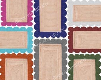 Scalloped Jute Rug, Every Color Scallop Rug, Natural Jute Area Rug/Doormat/Runner, Hand braided Rug, Custom Size Jute Rug, Decorative Rug