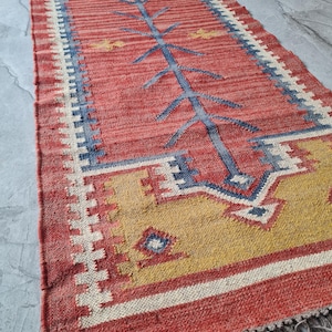 Kilim Runner Handwoven Navajo Kilim Rug Handmade Kilim Dhurrie Rug Motifs, Oriental, Traditional Indian Geometric Kilim Runner Custom Rug