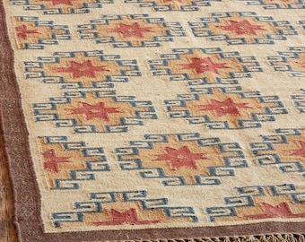 Handmade Wool Jute Rug, Navajo Kilim Rug, Aztec Rug, Accent Rug, Outdoor Rug/Indoor Rug, Living/Dinning Room 5x7