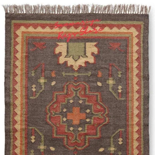 Tapis kilim en laine, grand tapis tissé à la main, tapis kilim en jute, tapis de salon d'extérieur, tapis bohème, tapis traditionnel indien dhurrie, tapis kilim,