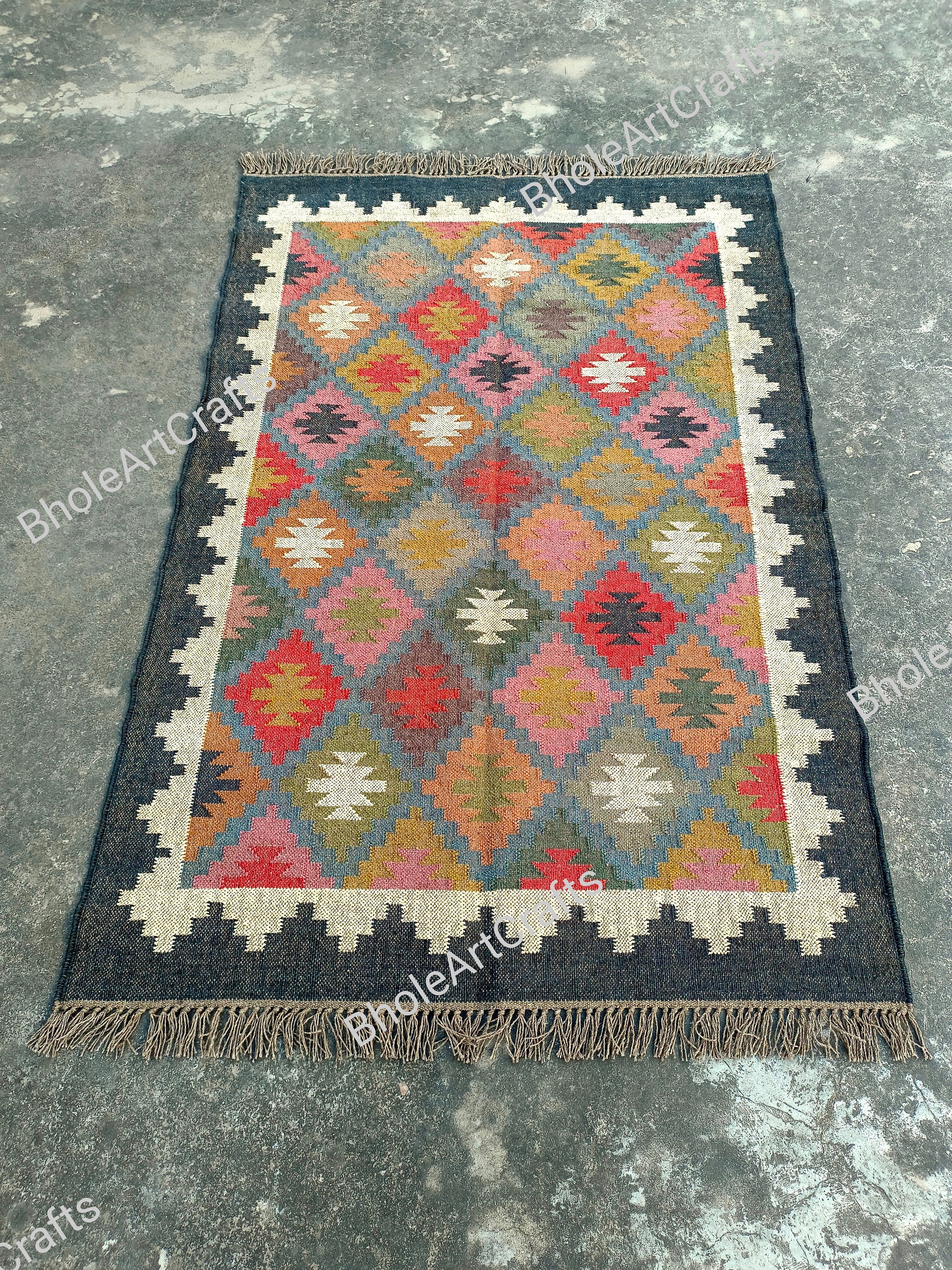 Kumaon Handmade Rugs Handmade Wool Kilim Rug, Handwoven Area Rug, Wool and Jute Rug Handmade ...