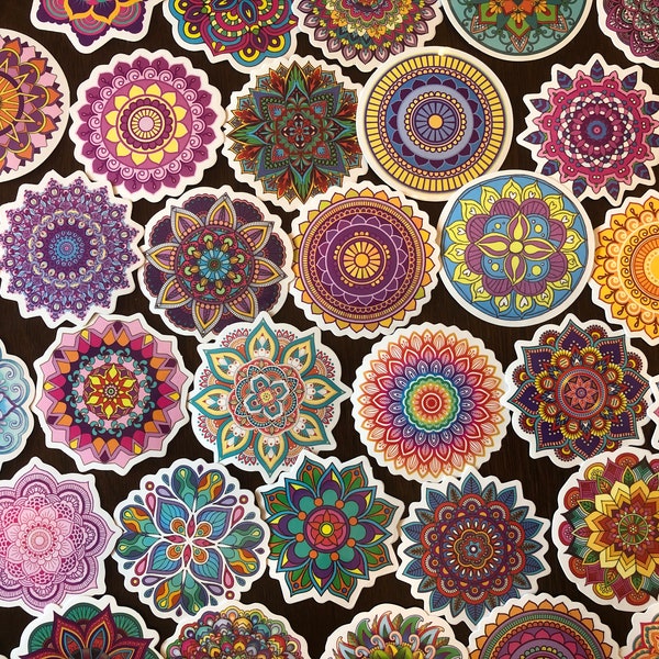 5- 30 pcs boho mandalas stickers for laptop, waterbottle and phones, waterproof stickers pack