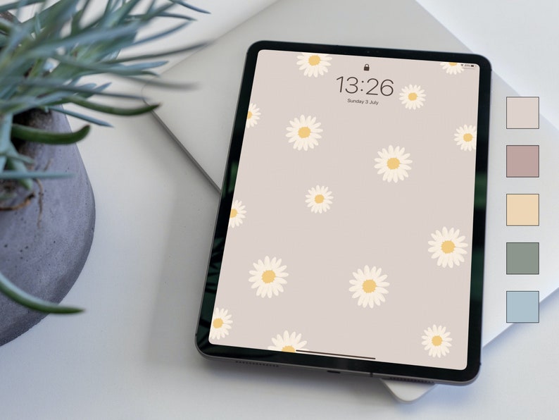 Daisy Flower iPad Wallpaper Pack 5 colours, Floral iPad Wallpaper Pack, iPad Lockscreen Backgrounds Aesthetic image 1