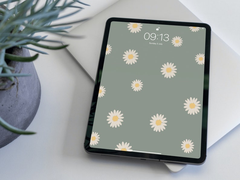 Daisy Flower iPad Wallpaper Pack 5 colours, Floral iPad Wallpaper Pack, iPad Lockscreen Backgrounds Aesthetic image 4