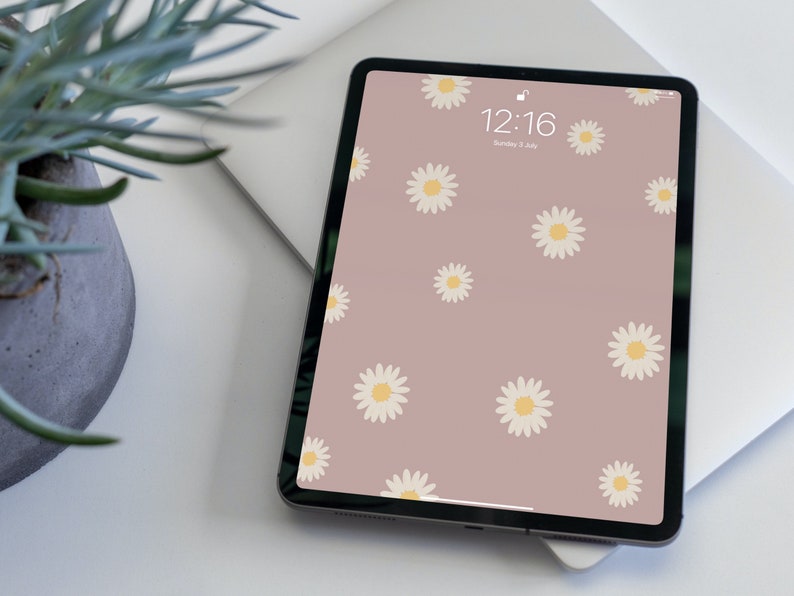 Daisy Flower iPad Wallpaper Pack 5 colours, Floral iPad Wallpaper Pack, iPad Lockscreen Backgrounds Aesthetic image 2