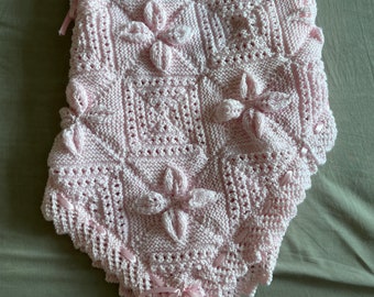 Hand Knitted pink baby pram/Moses basket blanket Baby Clothes, Handmade baby clothes, knitted clothes, white cardigan, baby cardigan