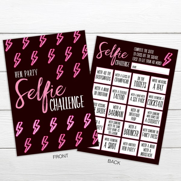 Hen Party Selfie Challenge! Fun Hen Do Bachelorette Party Game - Printed A5 Sheets