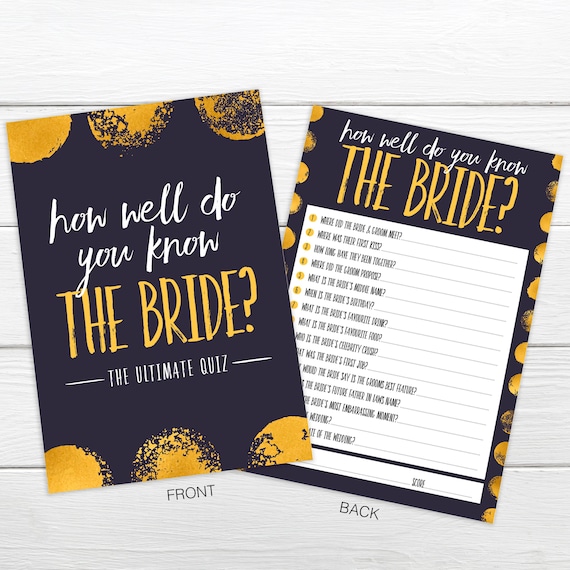 How Well Do You Know The Bride? - A Fun Hen Do Night Party Game - A5 Printed Quiz Sheets - Black & Gold Design