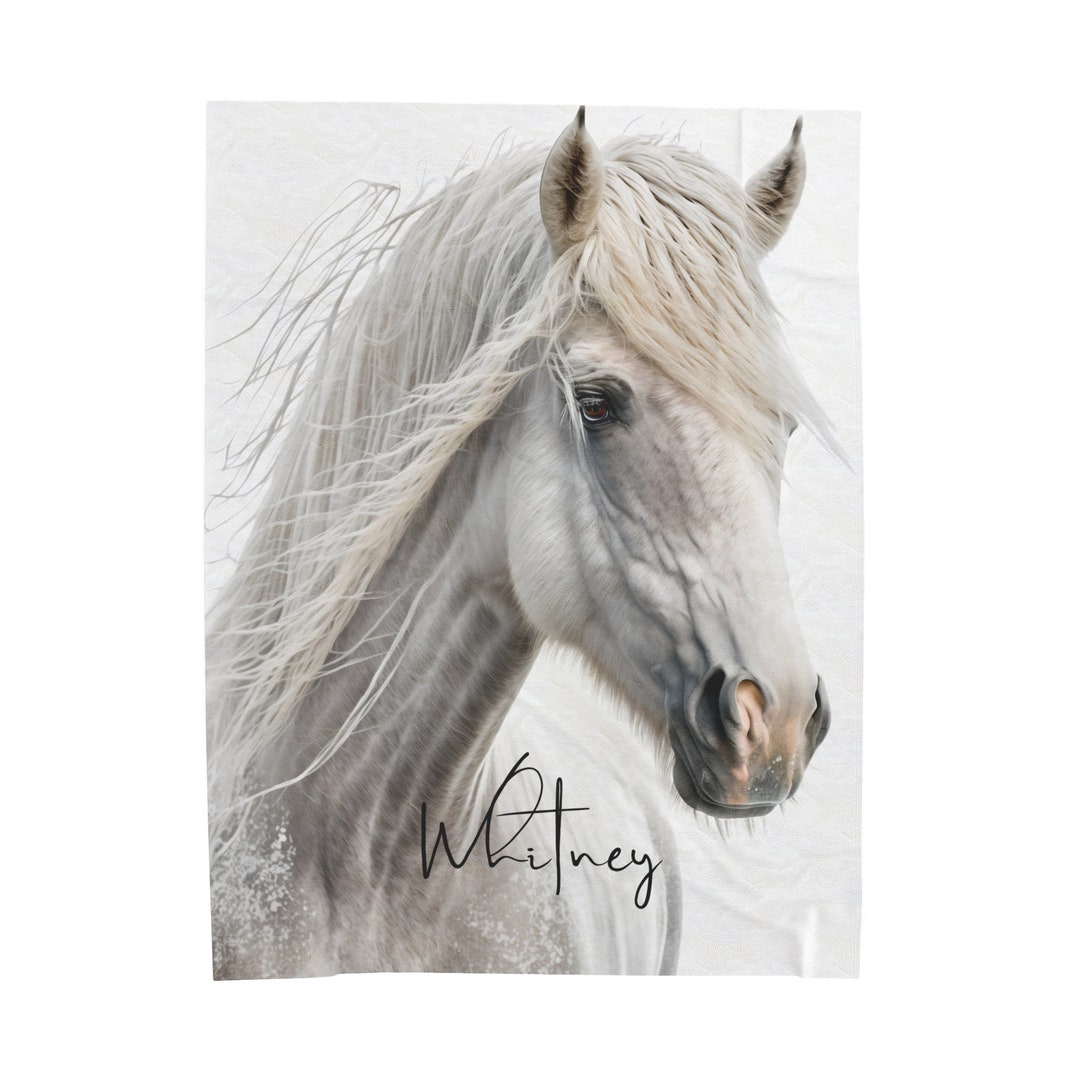 Custom Name Horse Blanket White Horse Plush Blanket Etsy