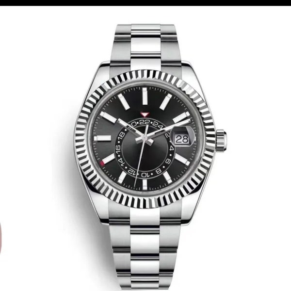 Silver and black diving watch