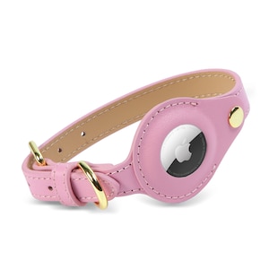 AirTag Collar Extra Small for Mini Dogs and Cats, Genuine Leather, Apple Air Tag, XS and S, Black and Pink