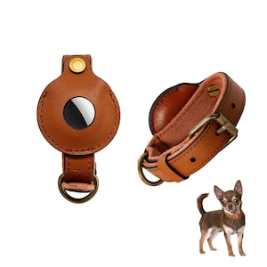 AirTag Collar Mini for Extra Small Dogs and Cats, Genuine Leather, Apple Air Tag Collar, For XS puppies