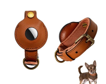 AirTag Collar Mini for Extra Small Dogs and Cats, Genuine Leather, Apple Air Tag Collar, For XS puppies