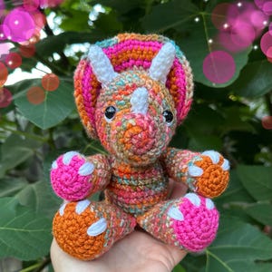 Crochet Dinosaur | Crochet MINI Tanner the Triceratops | Orange Burst Crochet Triceratops | Crochet Toy Dino | Gift | Ready to Ship