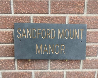 Custom Gold Painted Slate House Sign: Hand-Engraved Number Plaque