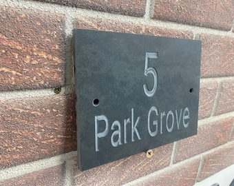 Custom Slate House Sign: Hand-Engraved Name & Number Plaque (20x15cm)
