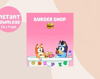 Blue Dog Party Favour BURGER SHOP | Digital download | Diy Printable Party Decoration