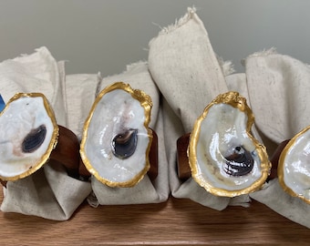 Set, Oyster shell napkin rings with napkins