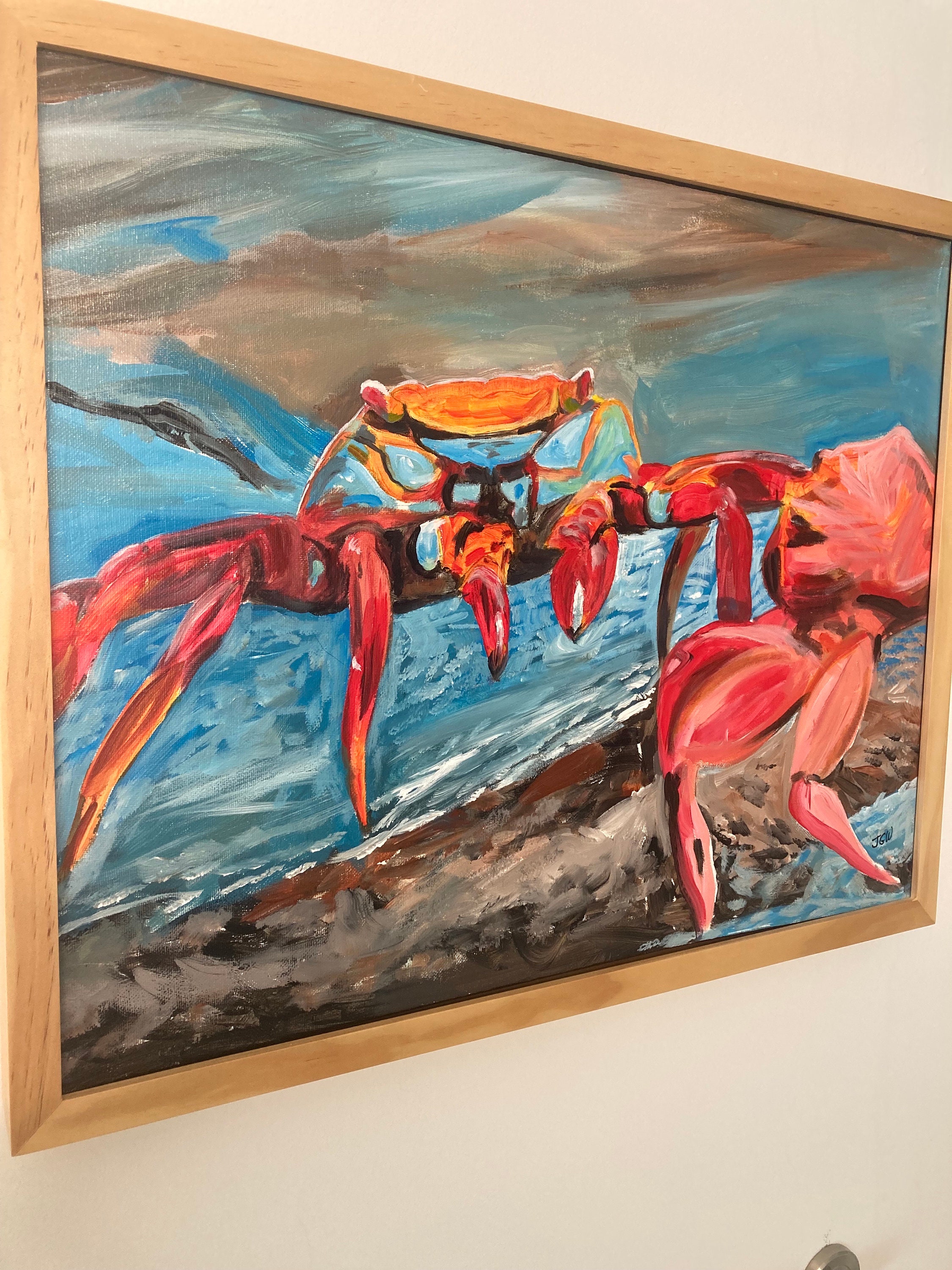 16x20 crab original painting in acrylic, framed