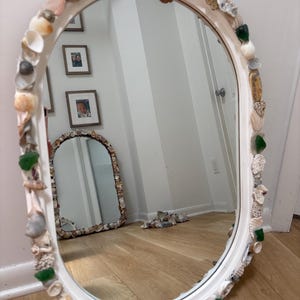 Shell frame mirror, hanging; 20x30 shell and sea glass