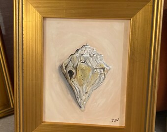 8x10 shell painting in acrylic on canvas in gold frame