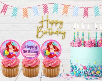 Little Mermaid Birthday party cupcake toppers, pdf and jpg files
