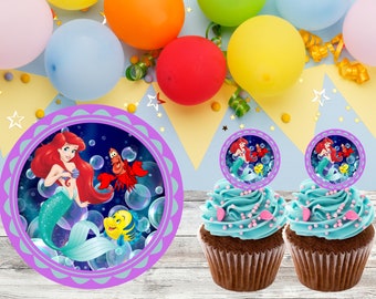 Ariel Cupcake Toppers: Little Mermaid Party Decorations (Digital Download)
