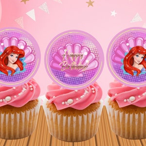 Little Mermaid cupcake Toppers, princess Ariel Personalized Party Decoration