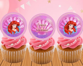 Little Mermaid cupcake Toppers, princess Ariel Personalized Party Decoration