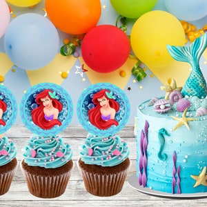 Little Mermaid Ariel Party Cupcake Topper, 8.5 x 11&quot;, 12 pcs, pdf file, Instant Download.