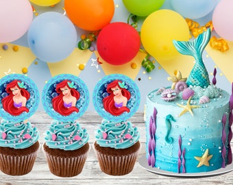 Ariel Little Mermaid Cupcake Toppers: Party Decorations (PDF File)