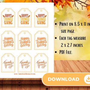 Happy Thanksgiving Gift Tag | Thankful message | 2 x 2.7 Inches | Instant Download PDF