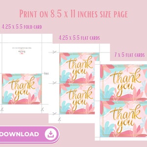 Bedankt afdrukbare kaartbundel - A2 & A7 assortiment, Instant Download PDF's voor persoonlijke dankbaarheidsnotities.