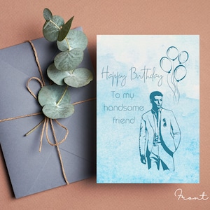 Biglietto d'auguri di buon compleanno al mio bell'amico, download immediato pdf.