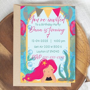 Carte d'invitation sirène – Modèle de toile modifiable – 5 x 7 pouces | Téléchargement instantané