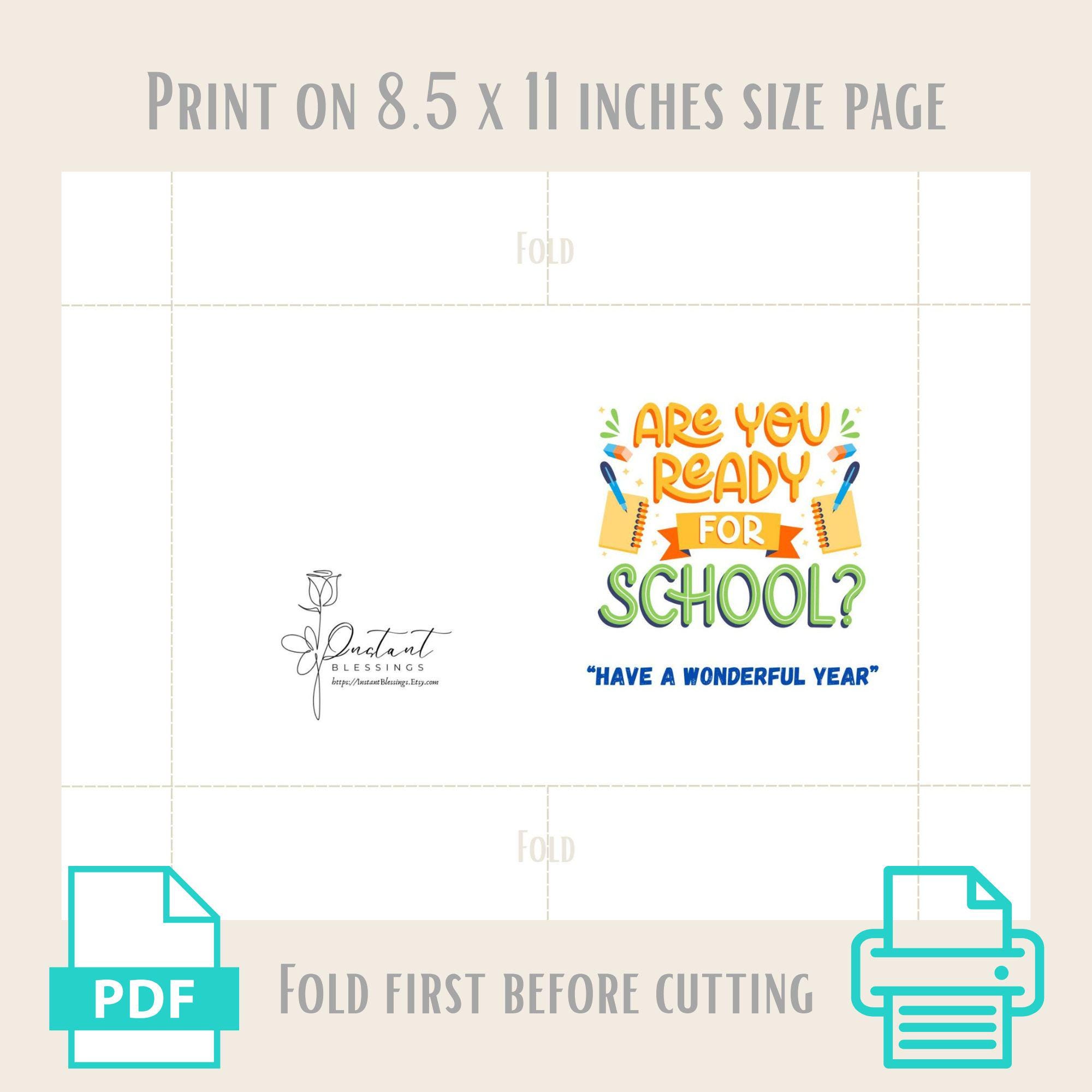 Back to School Greeting Card: Printable Folded Card (digital Download ...