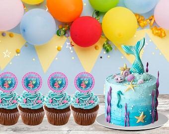 Mermaid Party Cupcake Topper, 8.5 x 11", 12 pcs, pdf file, Instant Download.