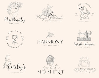 Custom Hand Drawn Logo, Small Business Logo, Custom Logo Design, Photography Logo, Boho Logo, Custom Logo Design, Unique Beauty Logo Design