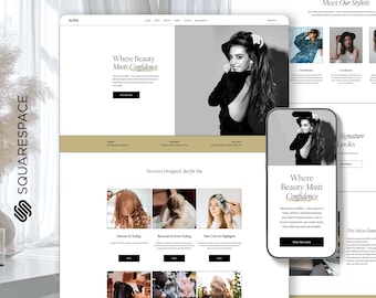 Modèle Squarespace minimaliste | Conception de sites Web pour salons de coiffure (produit numérique)