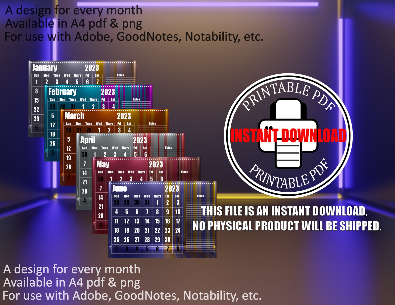 2023 Calendar Full Year Editable Digital Adobe - Etsy