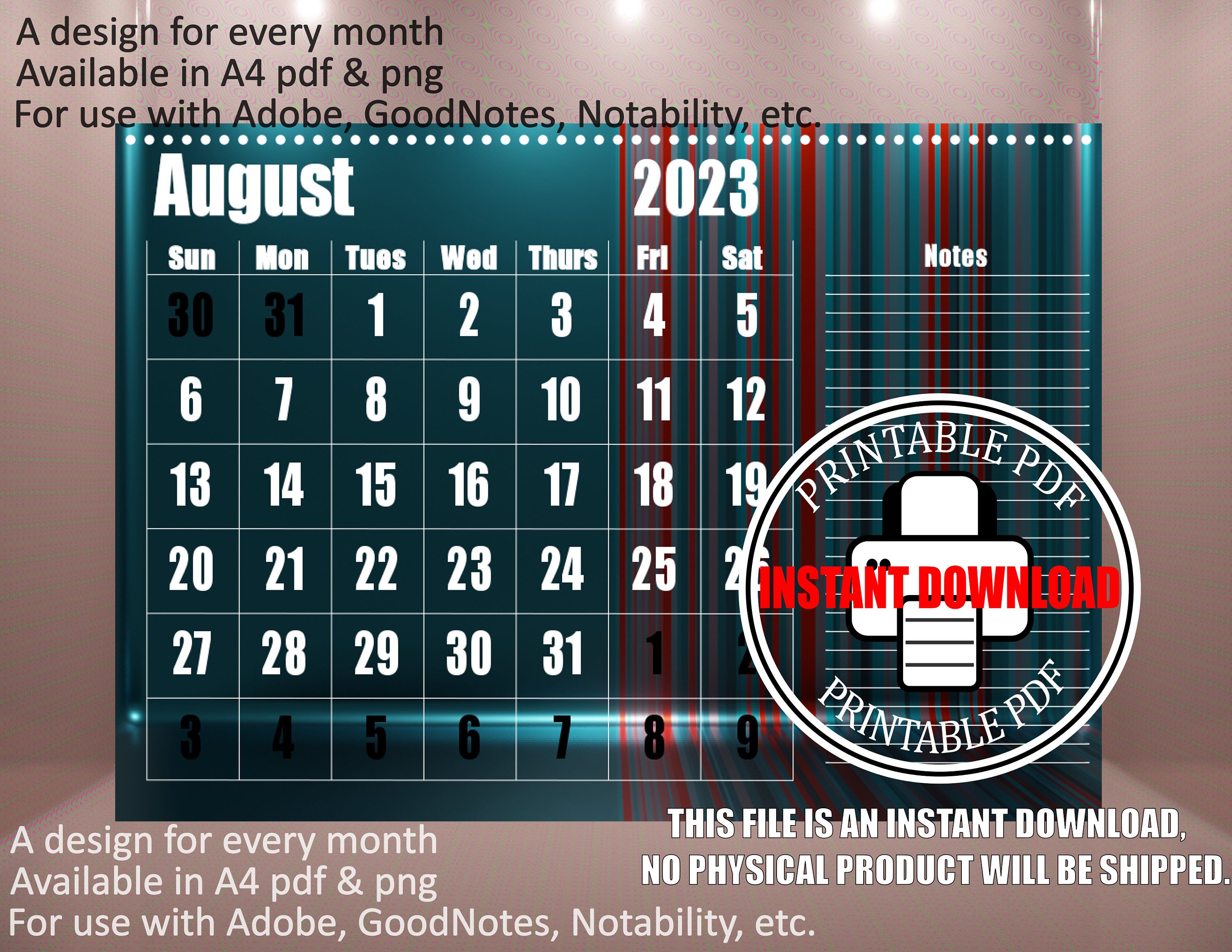 2023 Calendar Full Year Editable Digital Adobe Etsy